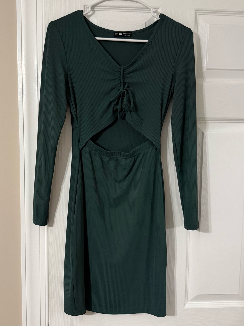 SHEIN Forest Green Long Sleeve Cutout Ruched Dress